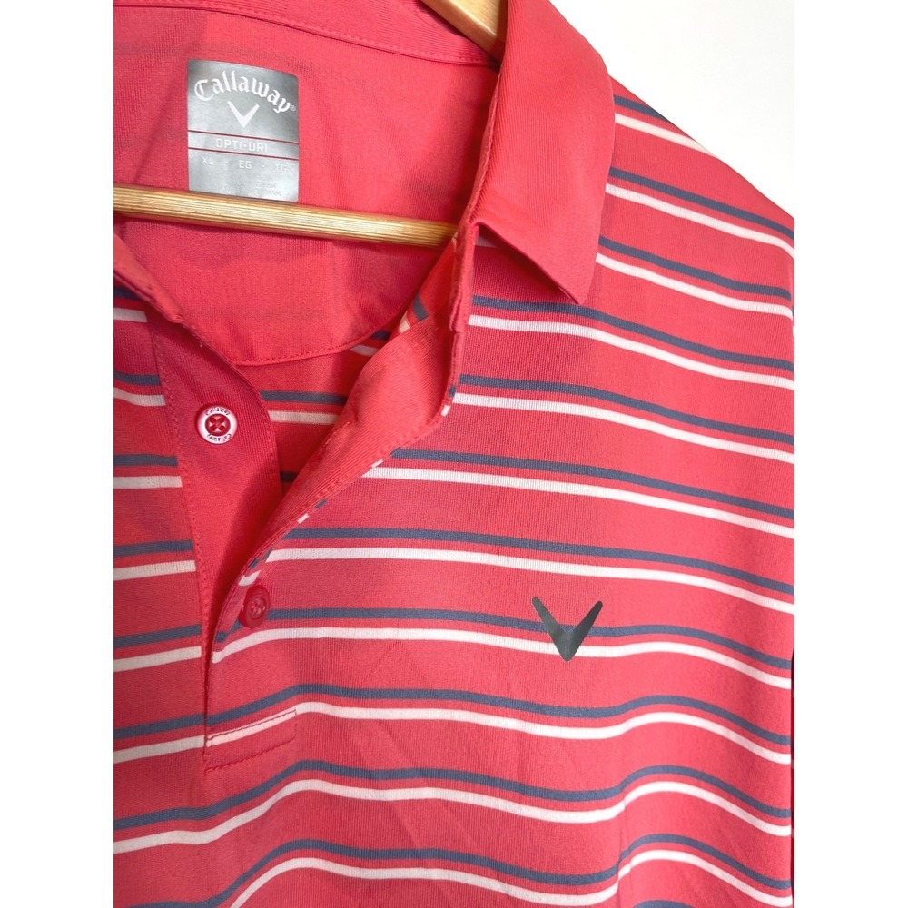 Callaway Men's Golf Polo Shirt‎ Coral Stripe Short Sleeve Opti-Dri XL